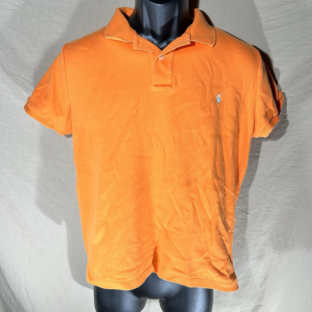 Polo Ralph Lauren Polo Shirt Mens XL Orange Blue Pony Cotton Short Sleeve Slim